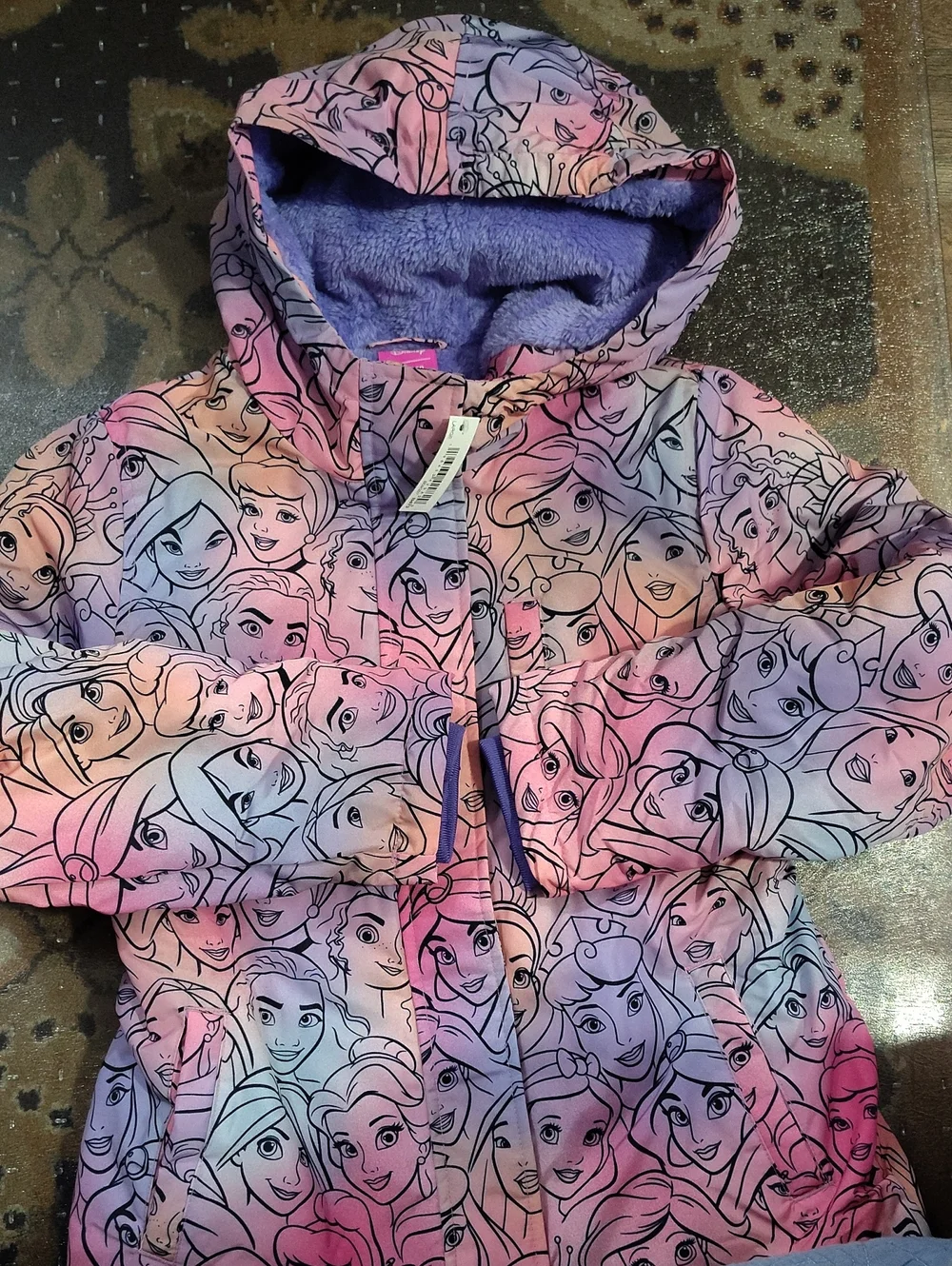 Nwt Disney Girls Hooded Princess Print Jacket in Pink and Purple$65